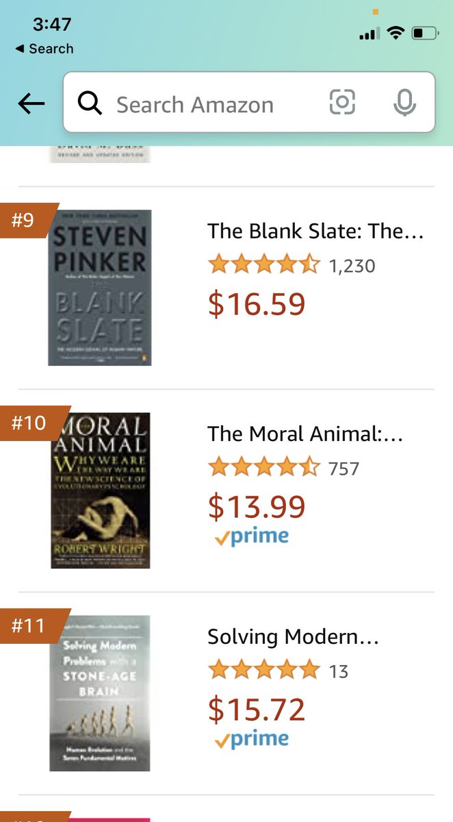 Shoot! <a href="/DouglasTKenrick/">Douglas Kenrick's Stone Age Brain</a> and I are just outside the ev psych top ten, but the books above us are tough competition.

Solving Modern Problems With a Stone-Age Brain: Human Evolution and the Seven Fundamental Motives (APA LifeTools Series) a.co/d/5BWiR15