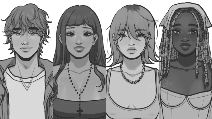 made characters for one of my classes and got carried away w it .. here they are <3 