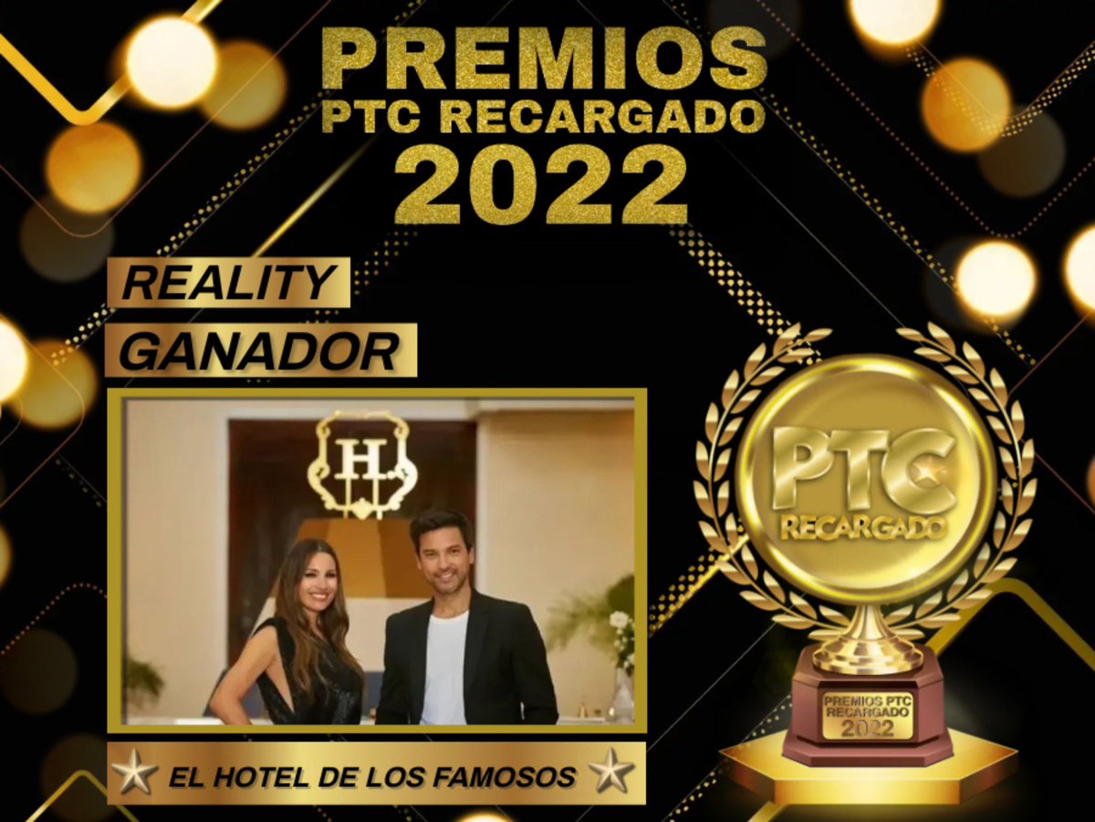PtcRecargado's tweet photo. “PREMIOS PTC RECARGADO 2022“ 
▪️Mejor Reality 2022 
-Elegido por nuestros Seguidores-
El Ganador es 
⭐️ El Hotel de los Famosos 
@pampitaoficial @LeandroLeunis @OliveriGabriel @juan_miceli @muscarijoseok  
Felicitaciones 🎉 🥂🍾
Más premiados en @PtcRecargado https://t.co/bMLjzztYui