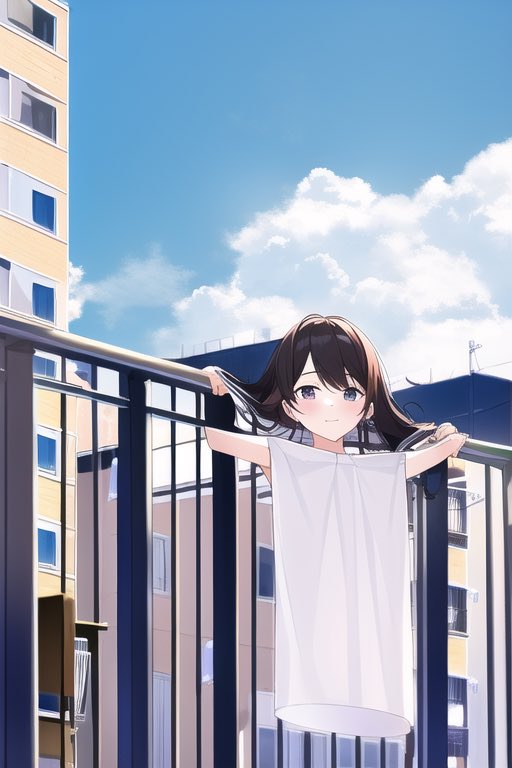1girl solo sky outdoors long hair oversized clothes cloud  illustration images