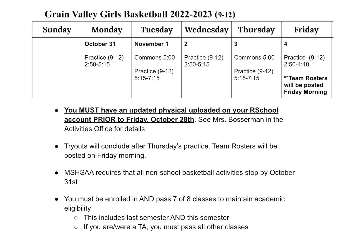 Try outs are NEXT WEEK!!!