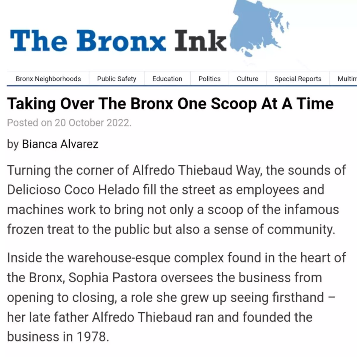 thenewbxcc's tweet photo. A Bronx Legacy Business.

In this @BronxInk article Bronx Chamber Legislative Committee Chair speaks about the importance of legacy businesses like @deliciosococohelado_ and it's impact on our Bronx economy.

https://t.co/miBpUF7EDe https://t.co/lur3dmKh6q