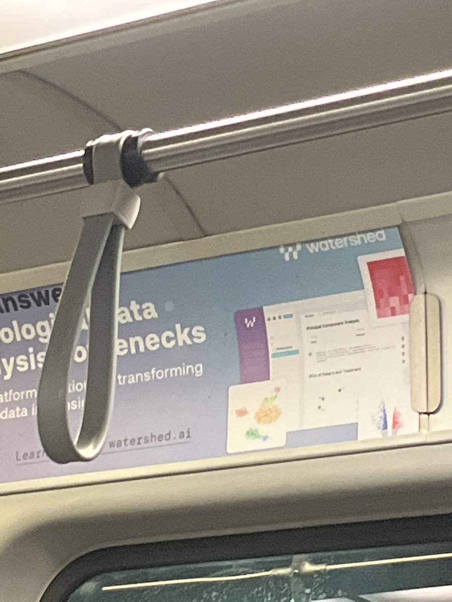shtriana's tweet photo. Peak Boston/Cambridge, there are UMAPs and Volcano plots in the train ads 😂🤓 https://t.co/PXtRO8P1lo