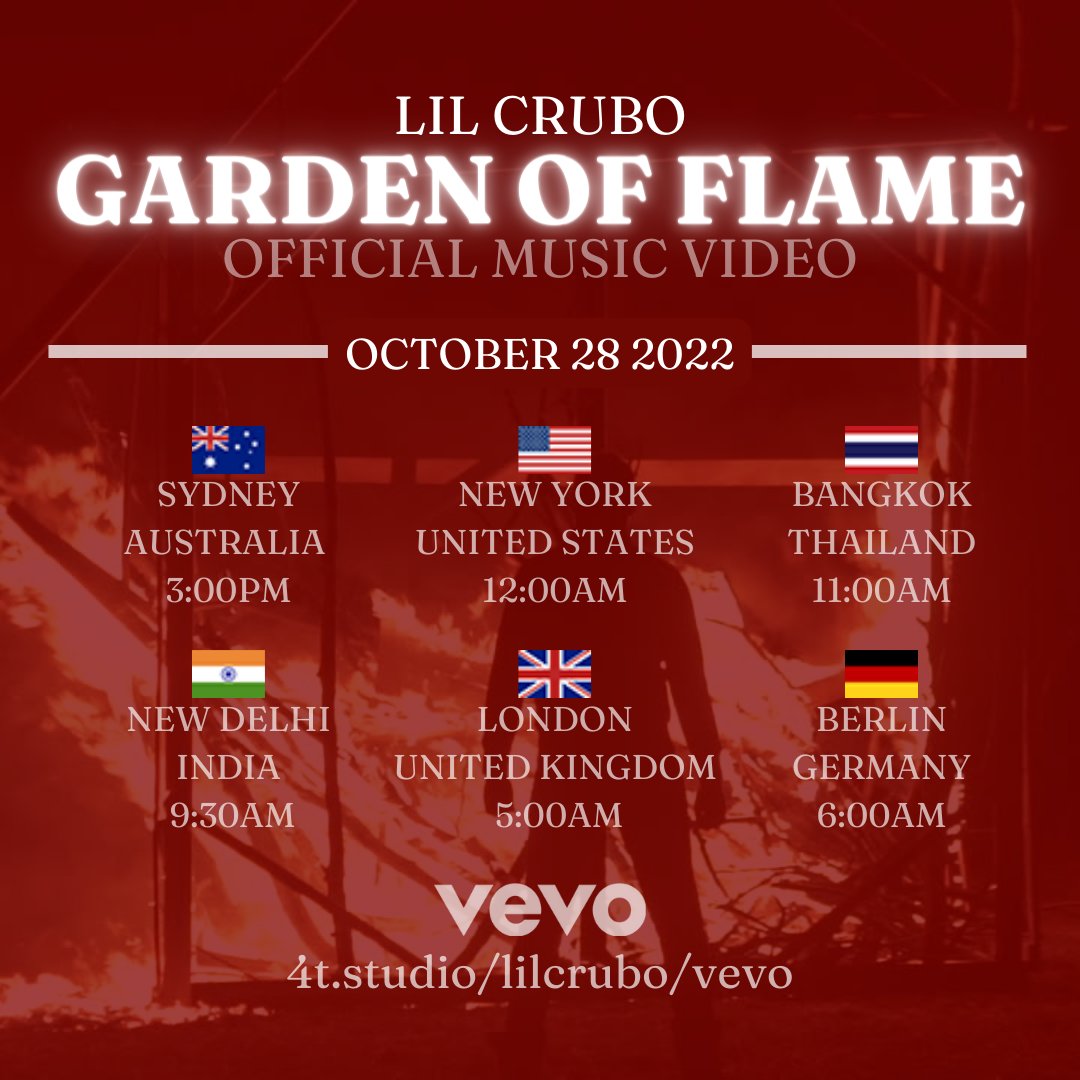 LilCrubo's tweet photo. The #GardenOfFlame official music video releases this Friday at 12:00am EDT, with VEVO. Get subscribed to LilCruboVEVO and I'll see you there on Friday 😘 https://t.co/zxkCPhexW8 https://t.co/qbDOBPppkR
