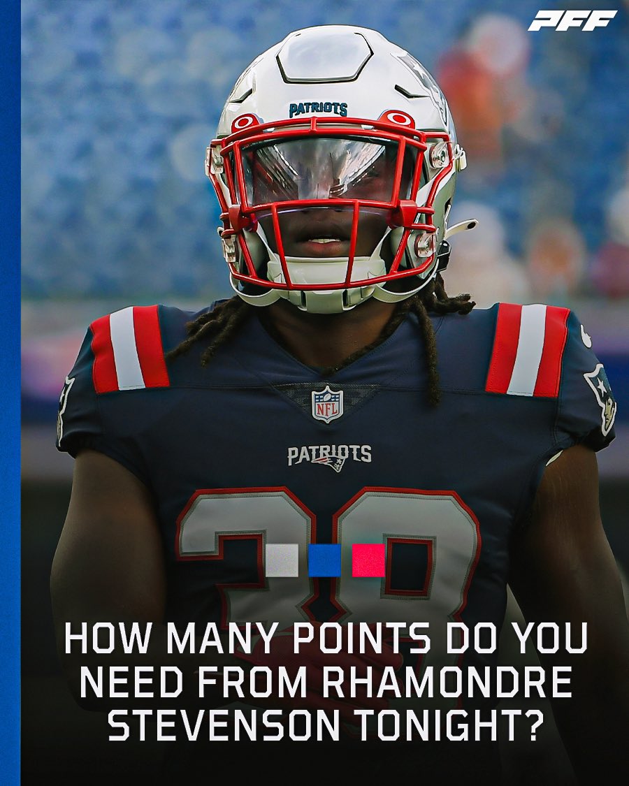 PFF_Fantasy's tweet photo. What do you need from Rhamondre tonight? 👀 https://t.co/aMZ62ksXCn