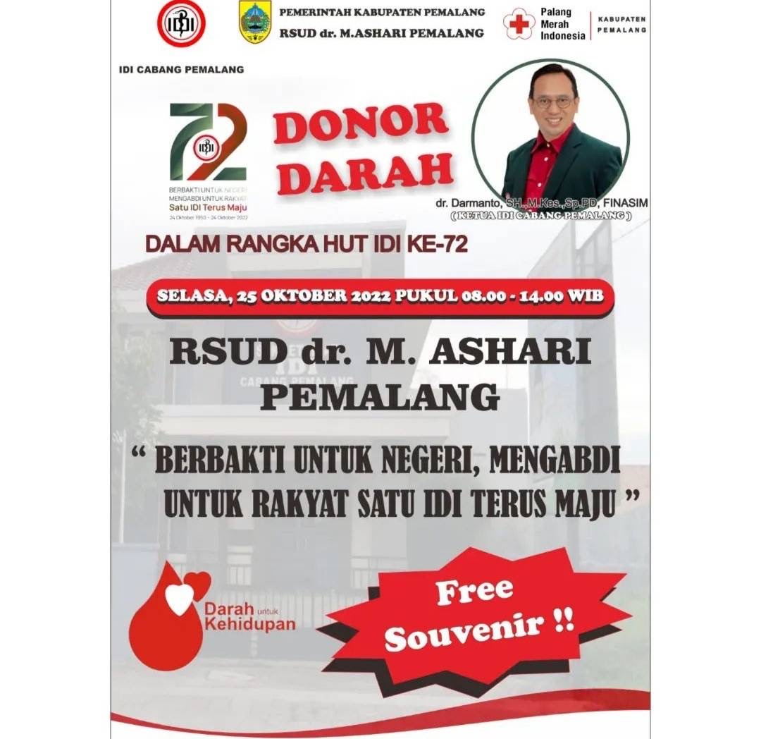 Blood4LifeID's tweet photo. #Info #Dondar #Pemalang | 25 Oktober 2022 | 08.00-14.00 | RSUD dr. M. Ashari, Jl. Gatot Subroto, Bojongbata | #YukDonorDarah #YukDonorBareng https://t.co/s5UaKy8x3l