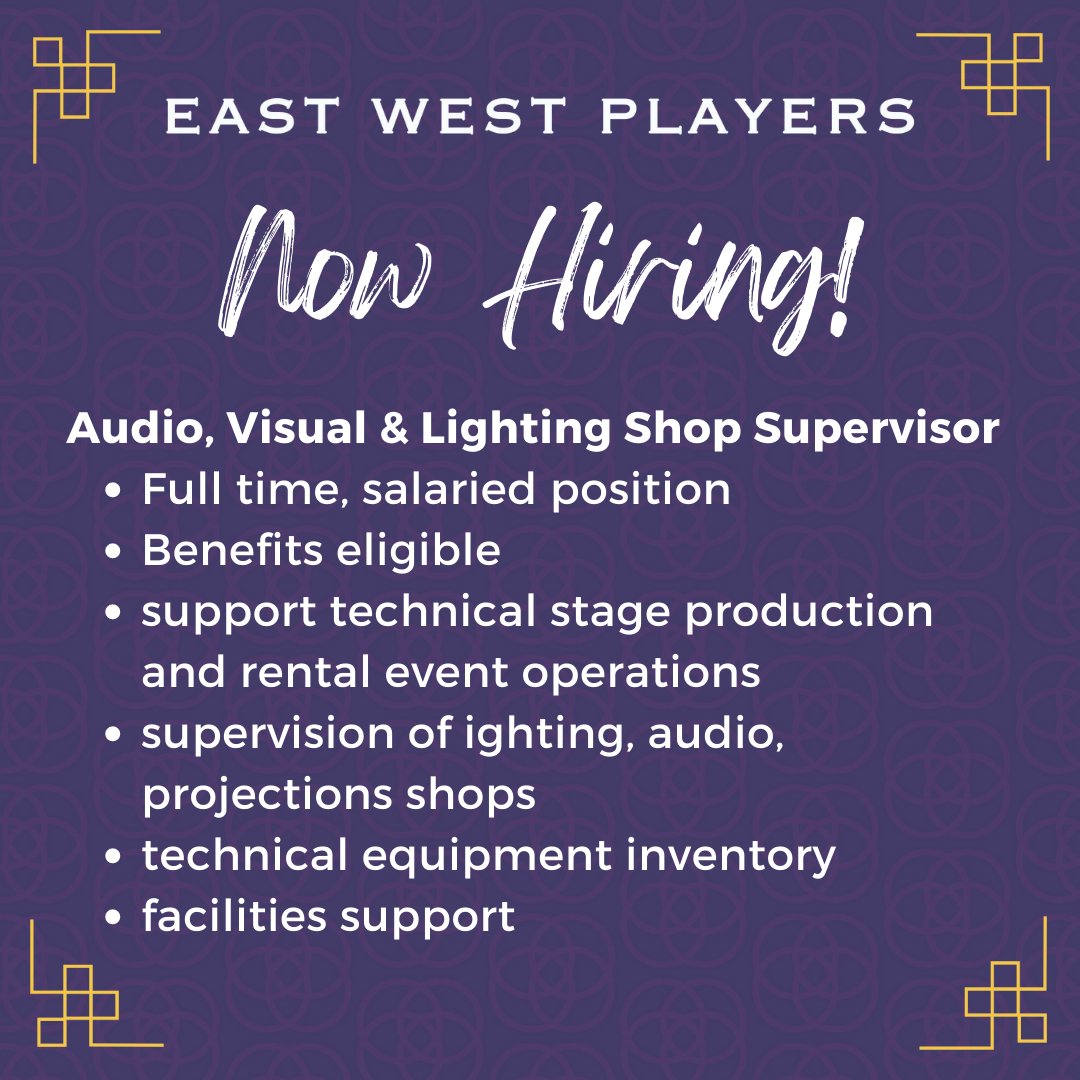 East West Players is hiring! Head to link in bio for more info! Know someone who's a great fit for this role? Tag them or send this post their way!