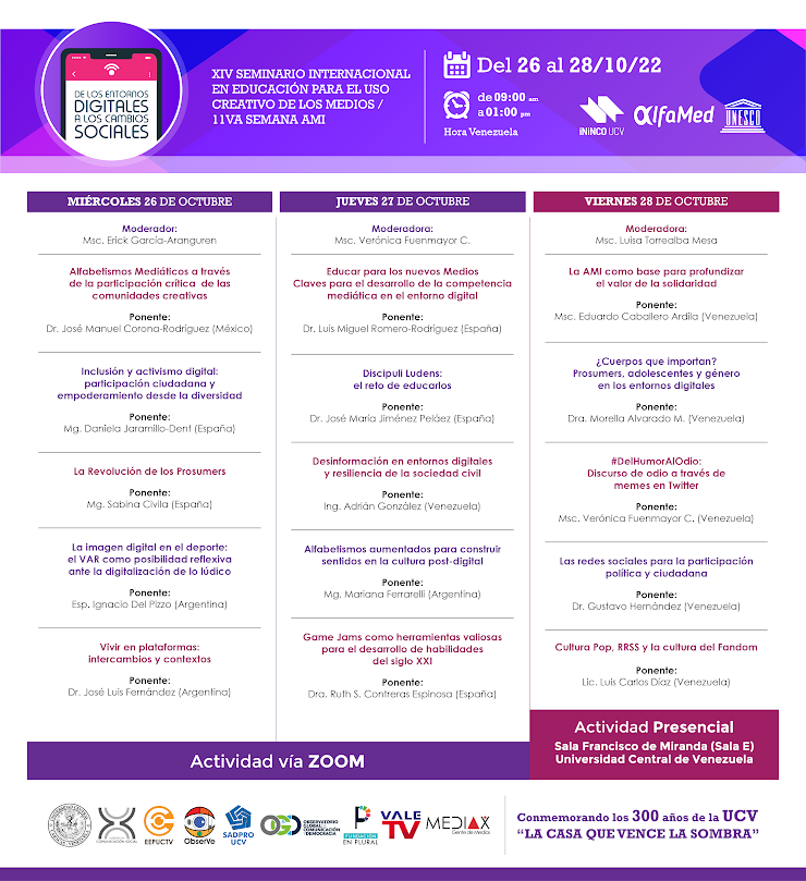 amidi_com's tweet photo. #ActividadesAMIDI / #AgendaAMIDI | Nuestro coordinador, @jomacorona, hará parte del XIV Seminario Internacional En Educación Para El Uso Creativo De Los Medios, enmarcado en la #GlobalMILWeek2022 y que inicia este miércoles.
Registro sin costo: https://t.co/0DNyPkauVH https://t.co/hwkiwJoLt6