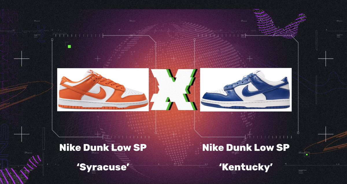 snkrhud's tweet photo. Welcome to SNKR Battles 👟
Which Nike Dunk Low SP colorway do you like more? 👀
RT for 🍊 ‘Syracuse’
Like for 🫐 ‘Kentucky’
Reply with the sneaker 🔥
🚨 Vote now: https://t.co/teN1vUZpjF
#Nike #NikeDunkLow #SyracuseDunk #KentuckyDunk https://t.co/K0fS5ZY1yP