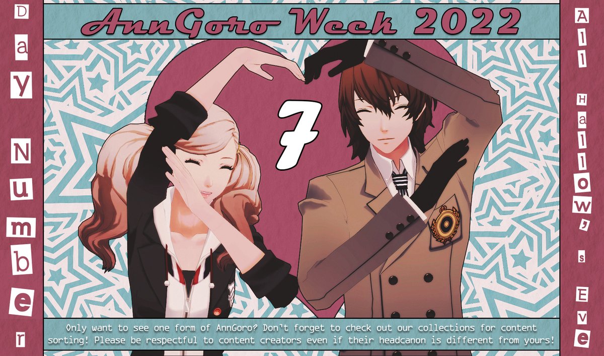 AnnGoroWeek's tweet photo. The prompt for Day 7 is All Hallow's Eve or Halloween! Don't forget to tag your post with #AnnGoroWeek so we can find it and retweet it! Thank you!

Collections:
Friends: https://t.co/jrVdlkMip7
Lovers: https://t.co/5mUvaiieHy https://t.co/R3ww6uBXSQ