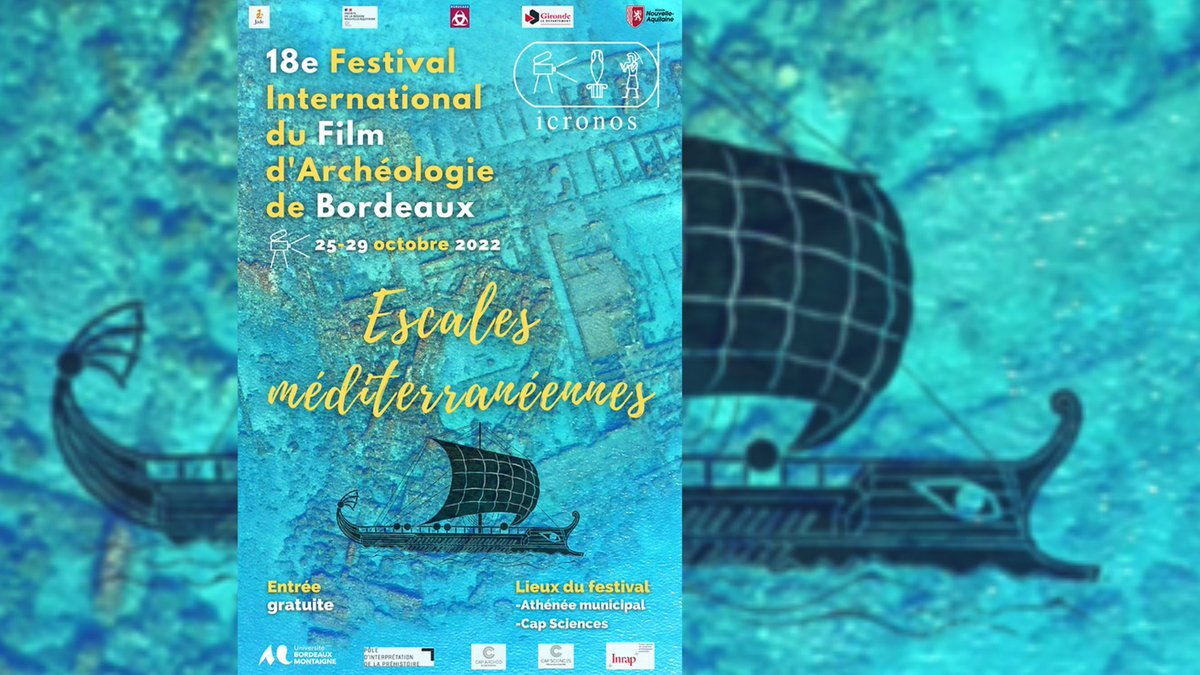 [#Archéologie 🏺] 18e Festival International du Film d'Archéologie de Bordeaux - ICRONOS du 25 au 29 octobre ! 🎬

⚓📽️ Sur le thème des "Escales méditerranéennes" : 32 films et 1 conférence à l'Athénée municipal de #Bordeaux
🆓 Entré libre et gratuite

➡️ icronos.net/18e-festival-i…