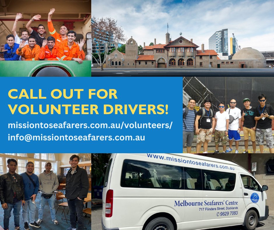 We are looking for volunteer drivers to transport visiting seafarers to and from the Mission building in Melbourne's Docklands. 
All you need is a drivers' license, a sense of direction, and a welcoming smile.
Just four hours of your time each week can make a difference.