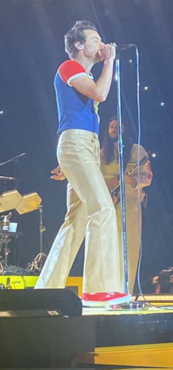 obviouslygold3n's tweet photo. Harry not wearing adidas for the first time but vans instead! He's a real one for that #HarryStyles #lot22 https://t.co/zbzKyODxGe