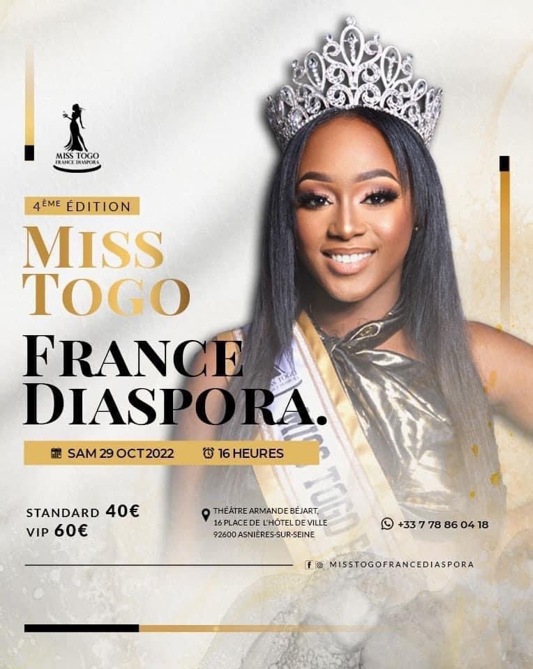 #Misstogo2022_2023
Rendez-vous ce samedi 29 octobre 2022
<a href="/MISSTOGOFRANCE/">MISS TOGO FRANCE</a>