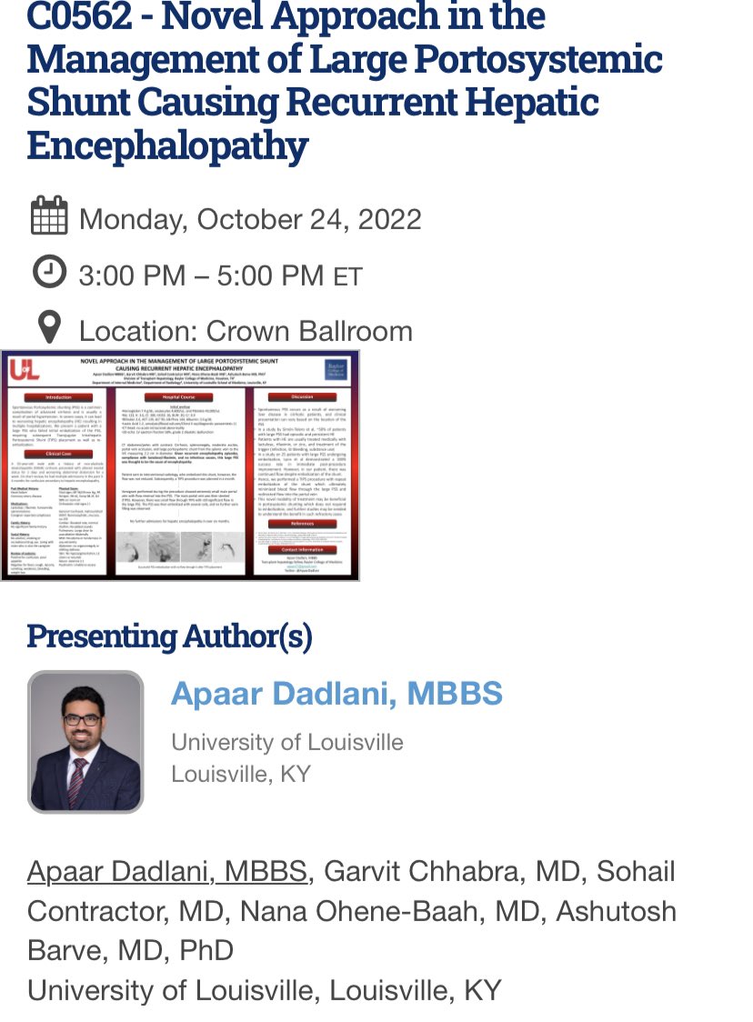 Apaar Dadlani (@apaardadlani) on Twitter photo Extremely honored and humbled to receive the ‘Outstanding Poster Presenter Award’ <a href="/AmCollegeGastro/">ACG</a> #ACG2022 for our work on managing hepatic encephalopathy with TIPS + embolization of portosystemic shunt <a href="/UofLMedicine/">UofL Medicine</a> <a href="/bcm_gihep/">BCM Gastroenterology</a> Extremely honored and humbled to receive the ‘Outstanding Poster Presenter Award’ <a href="/AmCollegeGastro/">ACG</a> #ACG2022 for our work on managing hepatic encephalopathy with TIPS + embolization of portosystemic shunt <a href="/UofLMedicine/">UofL Medicine</a> <a href="/bcm_gihep/">BCM Gastroenterology</a>