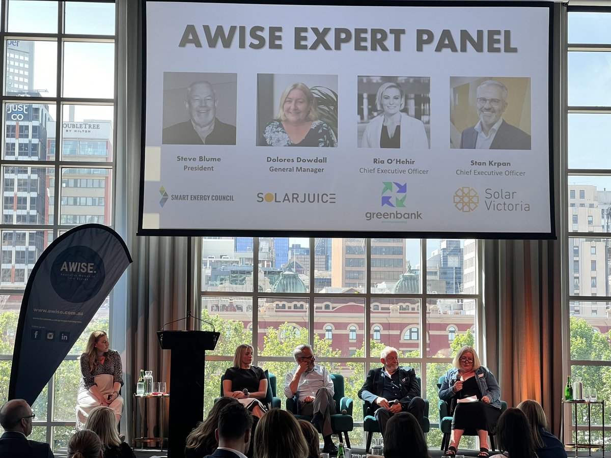 BobbiMckibbin's tweet photo. WOW - we couldn’t have written the stories of experience from these industry leaders!  Thank you for sharing thank you for inspiring @Greenbank01 @SolarVictoriaAU @SmartEnergyCncl @solarjuiceco #awise #rechargeyourspark https://t.co/cdJTeXzob7