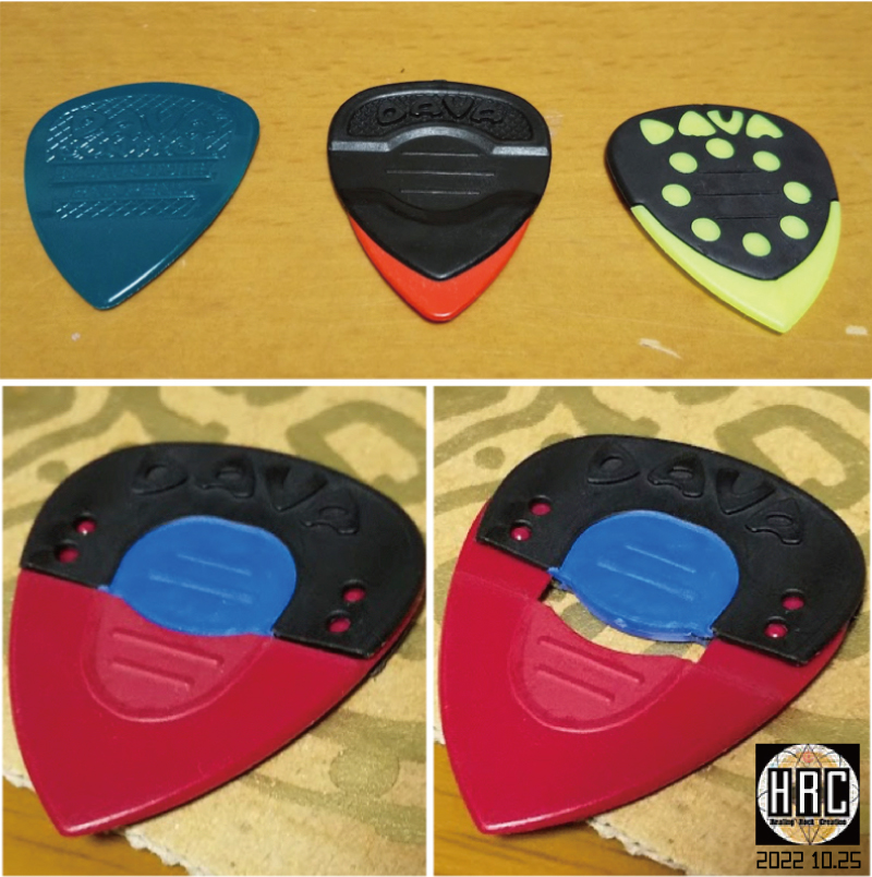 RockHealing's tweet photo. DAVA CLICK PICK 
オープンとクローズモードで使い分けることができるというもの（下）今まで、固さや厚み、素材は気にしてたが、持つ位置によって感触が変わる！他の３モデルも買ったけど素材やしなり具合が違うという沼 #HBD 🎂

#instrumentalrock #dtm #solfeggio #frequency #DAVA #PICK https://t.co/ItUXn5NDUw