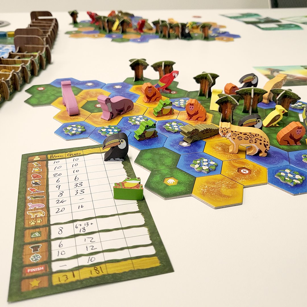 We thought it would be a good idea to have our Game Designer, Jamie Bloom, take on our Director, GunHo, in a game of Life of the Amazonia! What better way to showcase our new game than by having two of our big brains go head to head in a 1 v 1 competition!?! GunHo: 181 Bloom: 131