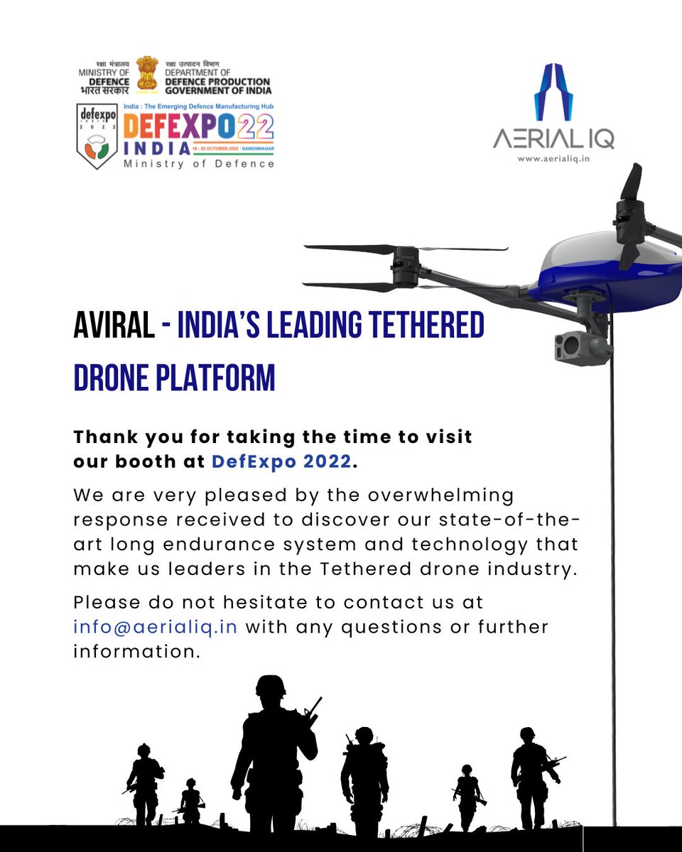 aerial_iq's tweet photo. Thank you for taking the time to visit our booth at DefExpo 2022.
#pathtopride #DefExpo2022 #Gujarat #gandhinagar #AerialIQ #indiannavy #IndianAirForce #IndianArmy #indiandefence #Drone #tethereddrone https://t.co/Ilgzcutir1