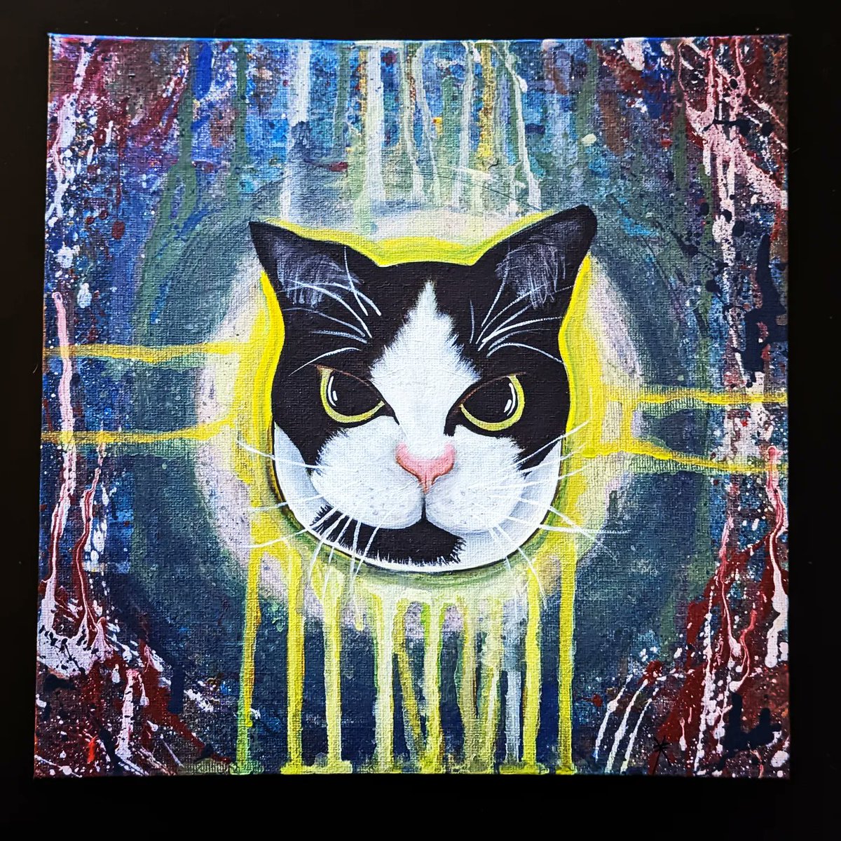 XyleinaA's tweet photo. Grateful for this commission of Tux the Cat 🖤 I had so much fun with this piece 🖤😻 

Acrylic 
10x10" canvas

#catlovers #catart https://t.co/DwtVMWM8UL
