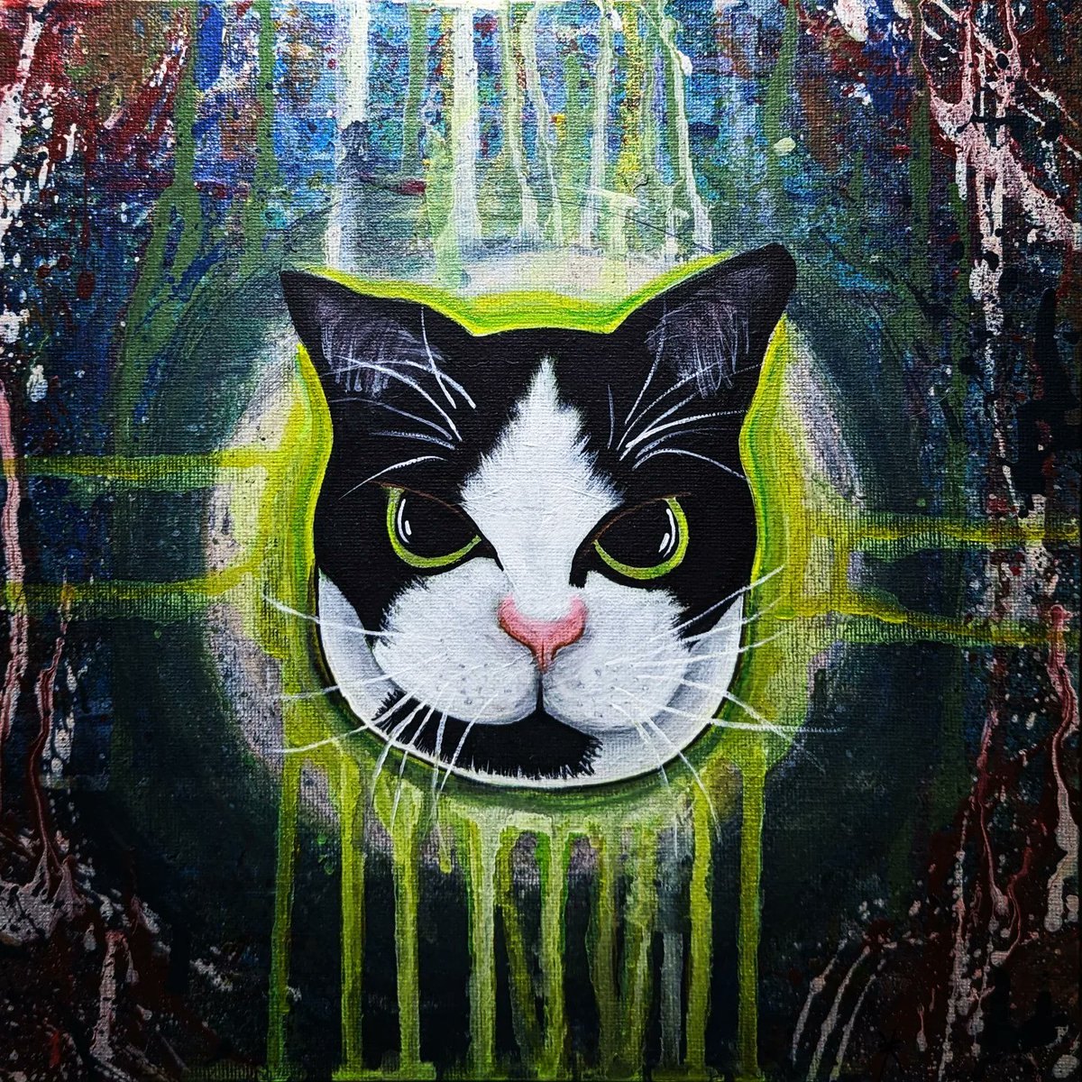 XyleinaA's tweet photo. Grateful for this commission of Tux the Cat 🖤 I had so much fun with this piece 🖤😻 

Acrylic 
10x10" canvas

#catlovers #catart https://t.co/DwtVMWM8UL