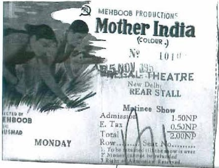 Found this Movie Ticket of #MotherIndia from 1957

Ticket Rate = 2 Paise (In Delhi)
1 Rs = 100 Paise. 
That means 40cr Footfalls for 8cr Gross.

That's just double of #GoneWithTheWind 😎

#65YearsOfMotherIndia

#MotherIndia #MehboobKhan #Nargis #nargisdutt #sunildutt #raajkumar