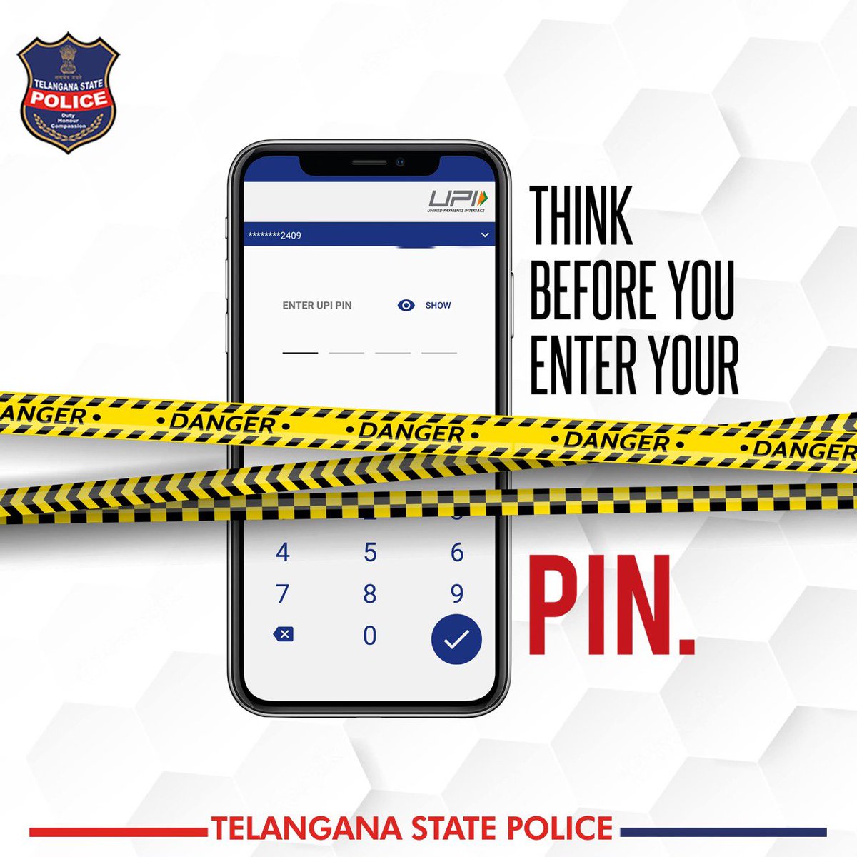 Do not reveal your UPI pin to anyone, and avoid typing it aloud.

#OnlineTransactions #UPISafety #CVV #TelanganaPolice