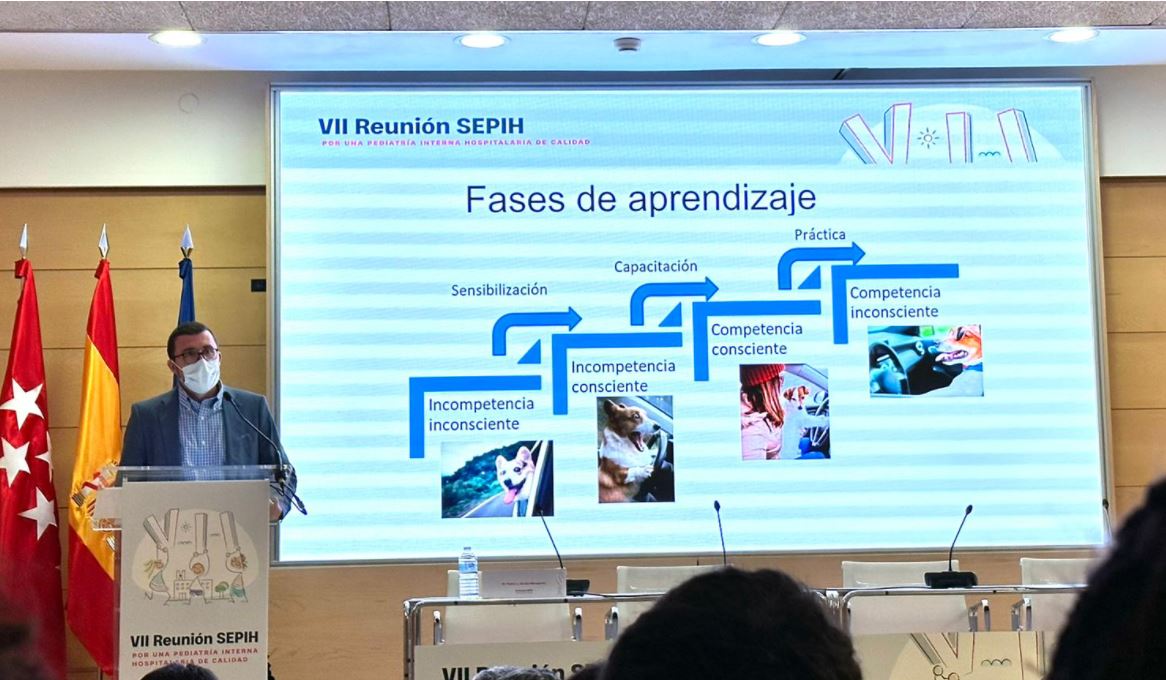 Sesión de gestión de situaciones críticas en las plantas de hospitalización y su relacción con la simulación. En la VII Reunión @SEPIH. Los cuatro pasos para la adquisición de competencias por Broadwell y Burch, ¿en cuál estamos ante una emergencia intrahospitalaria?