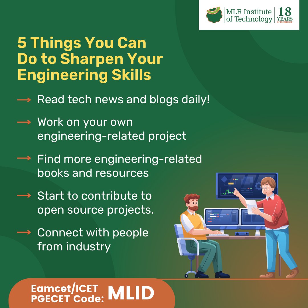 mlritin's tweet photo. Why not start today? Here are 5 things you can do to sharpen your engineering skills.
#MLRIT #engineer #engineering #electricengineers #electricalengineering #engineeringlife #engineeringstudent #engineeringstudents #worldofengineering #engineeringcollege https://t.co/kBrnueoW8G