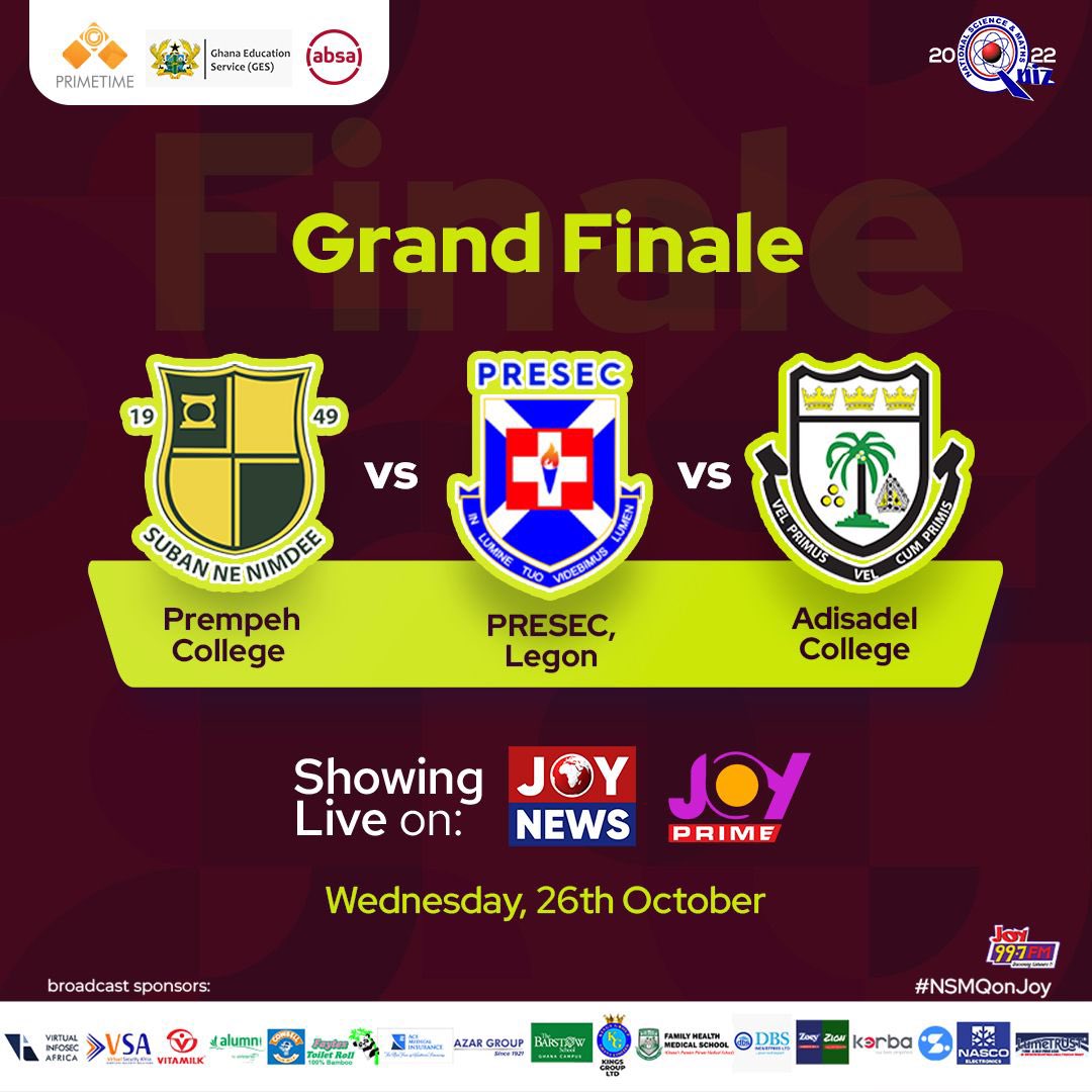 AceMedInsurance's tweet photo. It’s Grand Finale season!
Promoting the study of Science and Mathematics through the National Science and Maths Quiz.
#knowledgeispower #acemedicalinsurance #familyhealthplans #corporatehealth #nsmq2022 #joynews #grandfinale https://t.co/XX2RiwJg9B