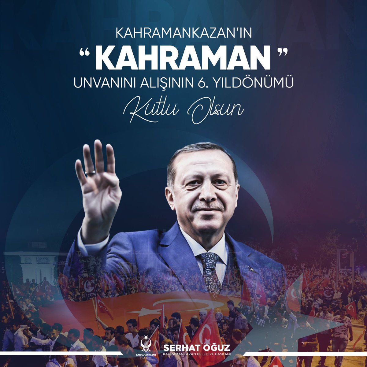 15 Temmuz hain darbe girişiminin engellenmesinde tüm Türkiye’de gösterilen kahramanlığın bir nişanesi olarak, ilçemize TBMM tarafından KAHRAMAN unvanı verilişinin 6. yıl dönümünü onur ve gururla yâd ediyoruz. 

#15Temmuz🇹🇷 #Kahramankazan 🇹🇷
