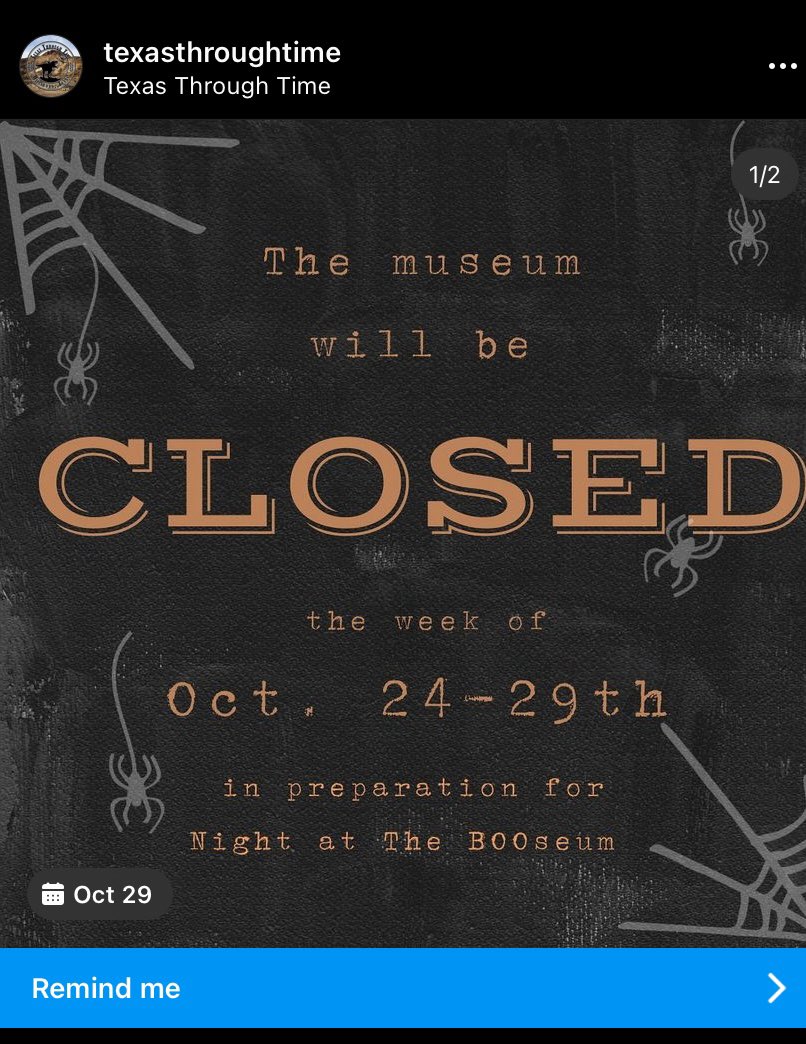 TexasThrough's tweet photo. We are closed this week as we get ready for our Booseum #paleontology #museum #hillsborotx #Halloween https://t.co/Cgt5vgb1Dn