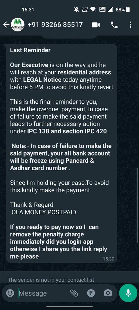 Purusharth04's tweet photo. Leaves me with no option but to file an official complaint against @Olacabs and all the numbers I have received these threatening msgs from. Attaching a few of these as examples. https://t.co/wYs7QMIx8E