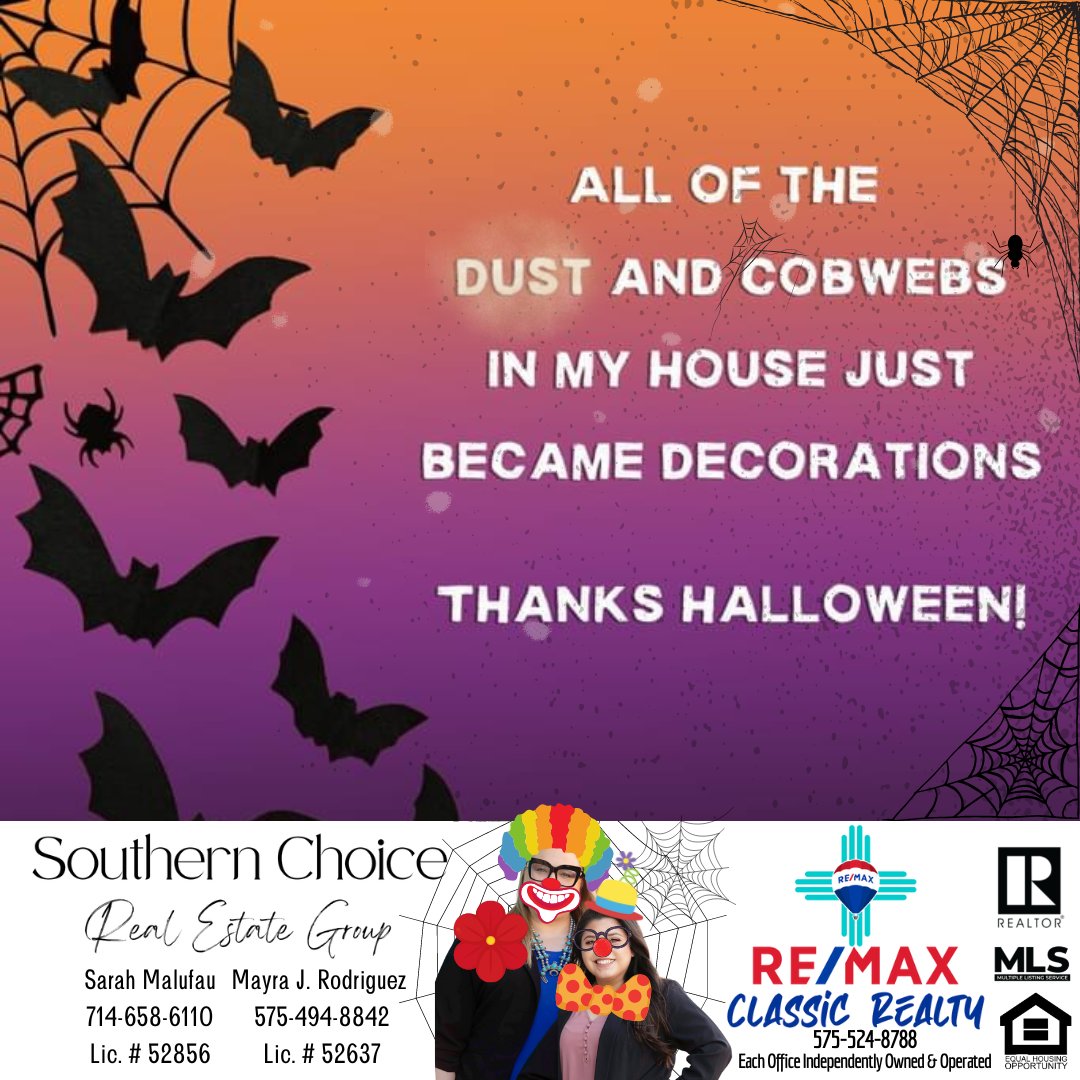 All of the cobwebs🕸️&amp; dust💨just became #decorations. #Thanks #Halloween!🎃🏚️
Sarah 714-658-6110
Mayra 575-494-8842
#REMAX Classic #Realty 575-524-8788
#Happy #fall #goals #realtor #home #LasCruces #LCNM #homeownership #fun #realestateagent #sold #buyers #sellers #autumn #decor