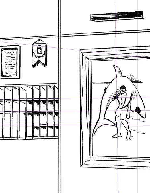 ほぼ隠れる壁の絵に描きたいものを描いた。
(クソデカザメを担いでる👓) 