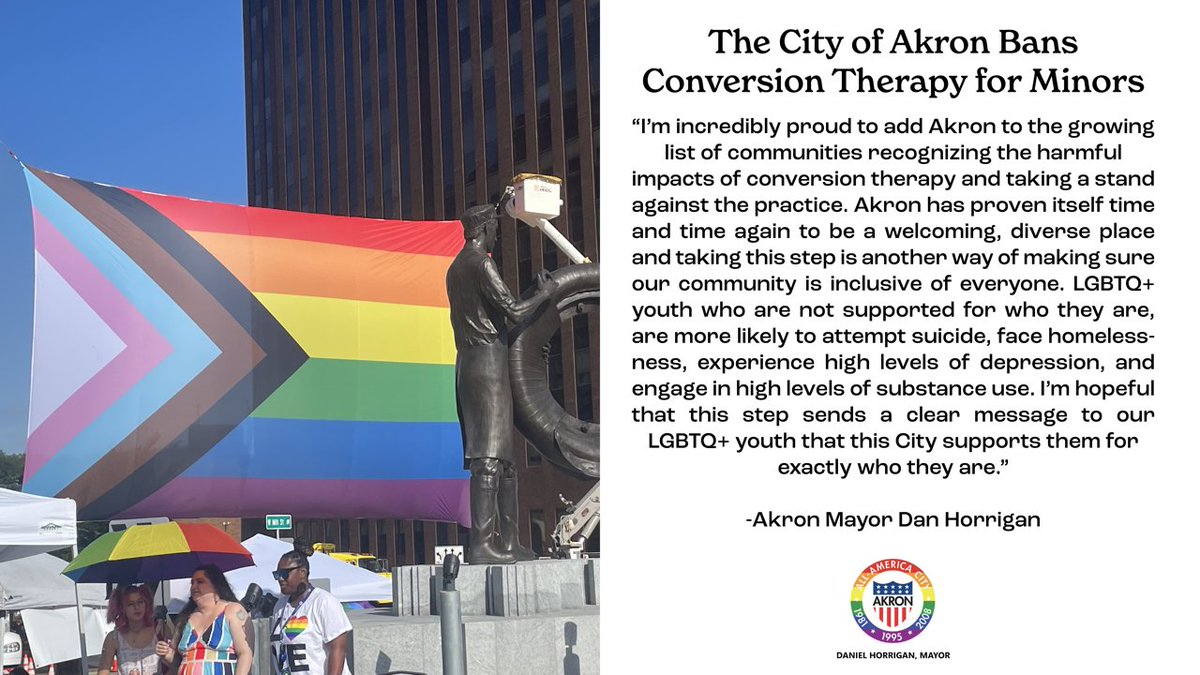 AkronOhioMayor's tweet photo. Tonight, Akron City Council unanimously passed legislation to ban conversion therapy for minors here in Akron. The City is proud to celebrate its diversity and is committed to supporting the LGBTQ+ community. https://t.co/mme4uXv892 https://t.co/T9aSusOC3z
