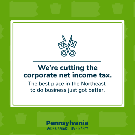WayneEconomic's tweet photo. Pennsylvania is on a path to cut its corporate net income tax (CNIT) rate in half to 4.99% - one of the lowest in the nation. In addition to our location, workforce, higher-ed, affordability, and quality of life, this reduction shows PA means business. 

https://t.co/DBykINGQ3X https://t.co/hybMyfiANM