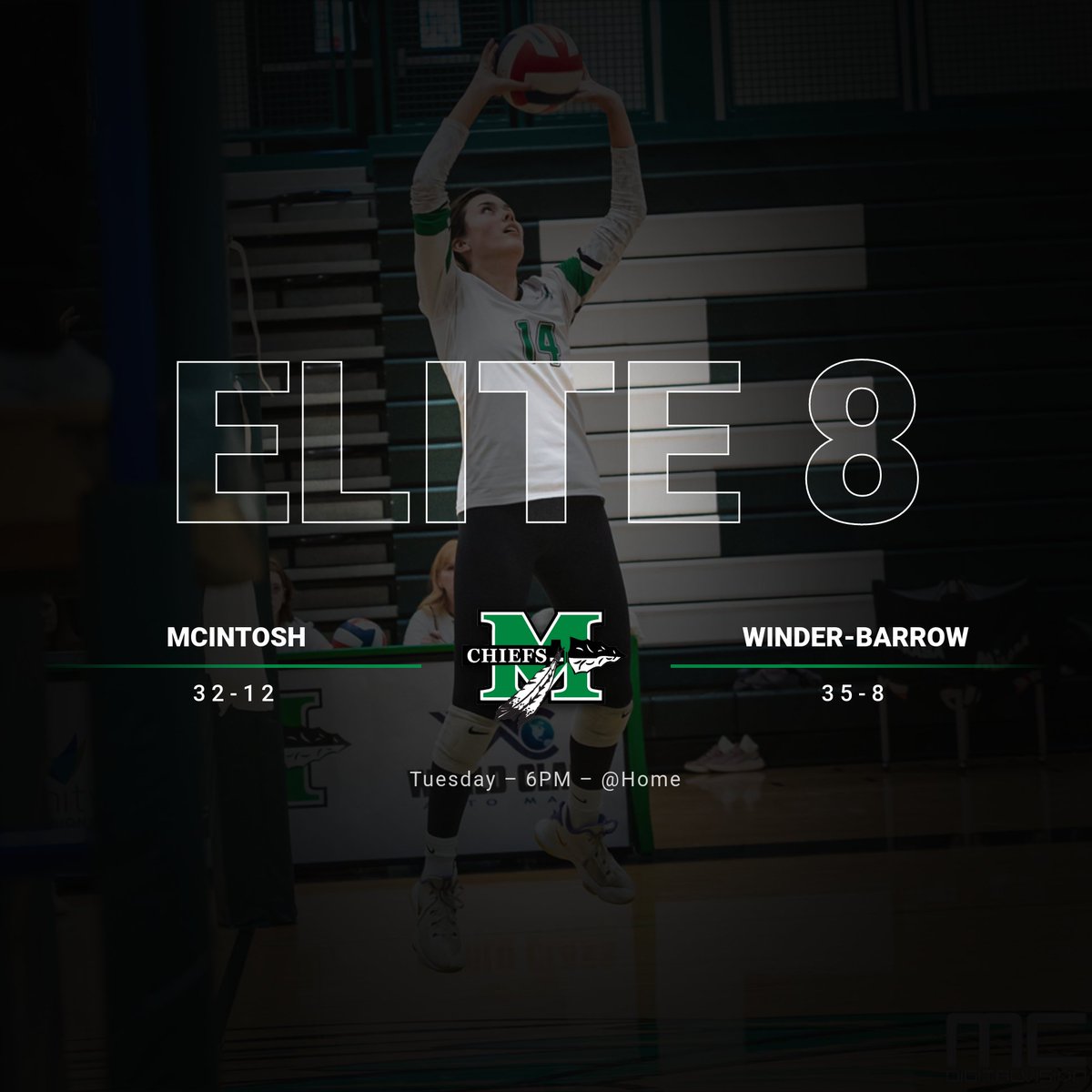 McIntoshVolley's tweet photo. Volleyball plays in the Elite 8 of the state tournament tomorrow at 6pm at home vs Winder-Barrow.  Come out and support this team.  Go Chiefs! https://t.co/3qIWI7y8bv