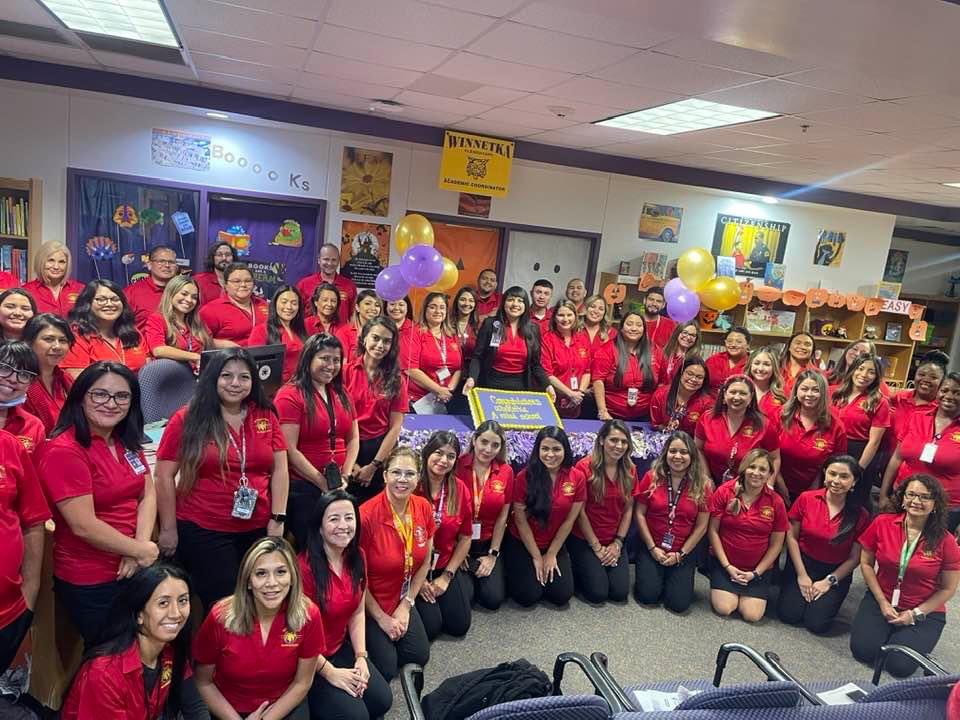 WinnetkaDISD's tweet photo. Winnetka Elementary Celebrating being an A Rated Campus!!! Thank you PTA for sponsoring Raising Canes and Cake for our Teachers and Staff! Together, We Make Each Other Better! Scholars First, Excellence Always! #WeKeepRising 🐾💜 https://t.co/LhYbHXV3e0