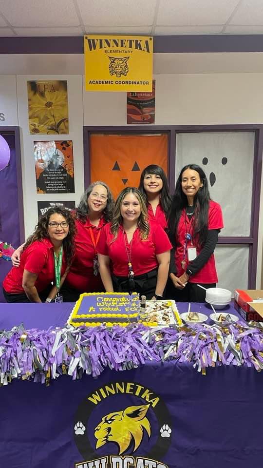 WinnetkaDISD's tweet photo. Winnetka Elementary Celebrating being an A Rated Campus!!! Thank you PTA for sponsoring Raising Canes and Cake for our Teachers and Staff! Together, We Make Each Other Better! Scholars First, Excellence Always! #WeKeepRising 🐾💜 https://t.co/LhYbHXV3e0