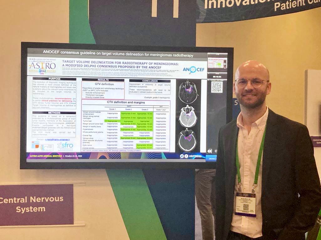 martz_nicolas's tweet photo. ☢️Pleased to have been able to present our modified Delphi Consensus on target volume delineation for radiotherapy of meningiomas at #ASTRO22 🧠✍🏼. 💬Great discussions and debates. 🙏🏻Special thanks to Dr Philippe Royer and all the #ANOCEF member experts ! @ASTRO_org @icl_lorraine https://t.co/PPgTwL75Zv