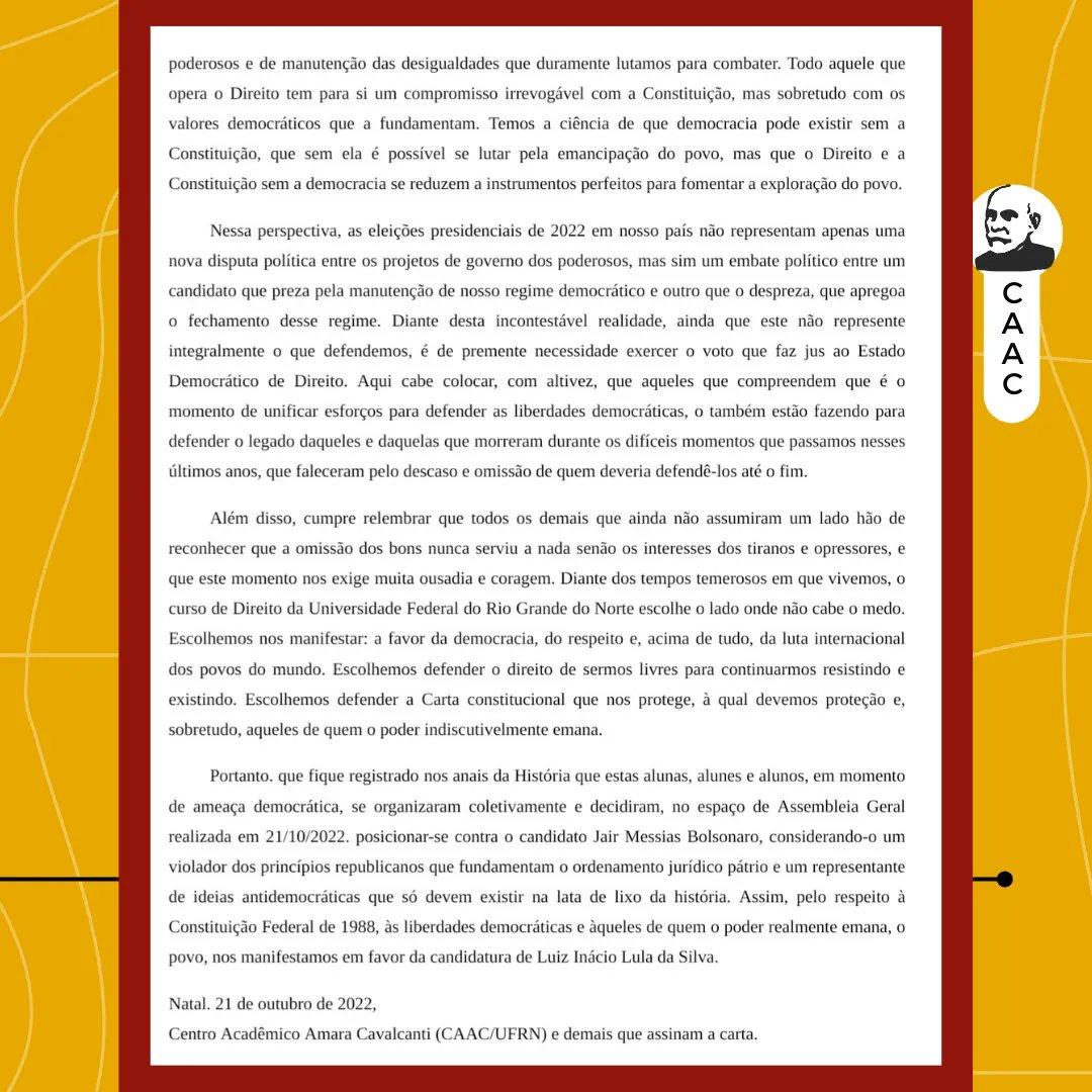 caac_ufrn's tweet photo. Assine já a carta a partir de nosso formulário: https://t.co/zcxqkJuxqD https://t.co/APwcYWB8ah