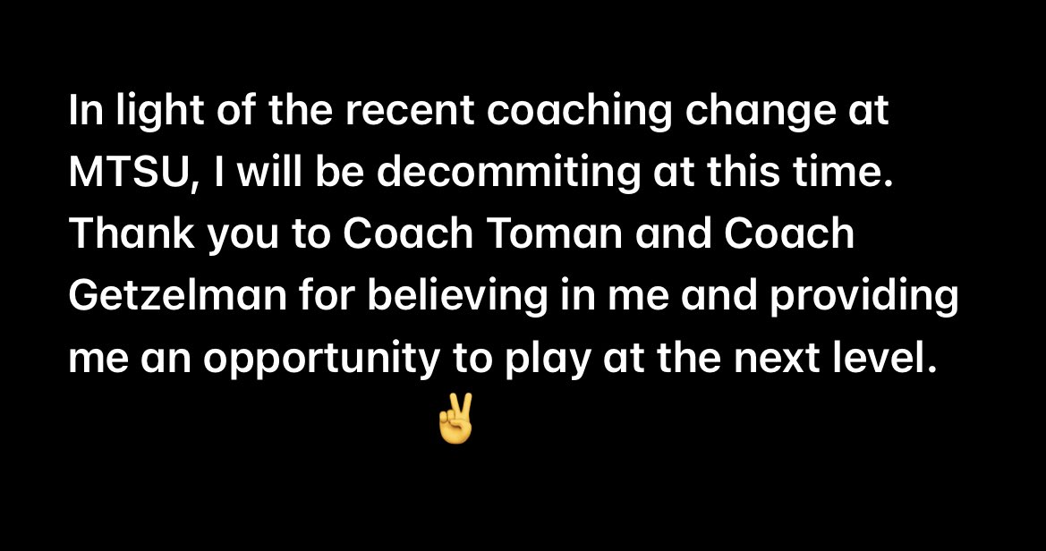 Caleb Moran (@cmo42_2023) on Twitter photo I am decommitting at this time to pursue other opportunities.
<a href="/c_h_s_baseball/">Coffee County CHS Baseball</a>
<a href="/JordanGetzelman/">Jordan Getzelman</a>
<a href="/5starmidsouth/">5 Star MidSouth</a>
Jim Toman I am decommitting at this time to pursue other opportunities.
<a href="/c_h_s_baseball/">Coffee County CHS Baseball</a>
<a href="/JordanGetzelman/">Jordan Getzelman</a>
<a href="/5starmidsouth/">5 Star MidSouth</a>
Jim Toman