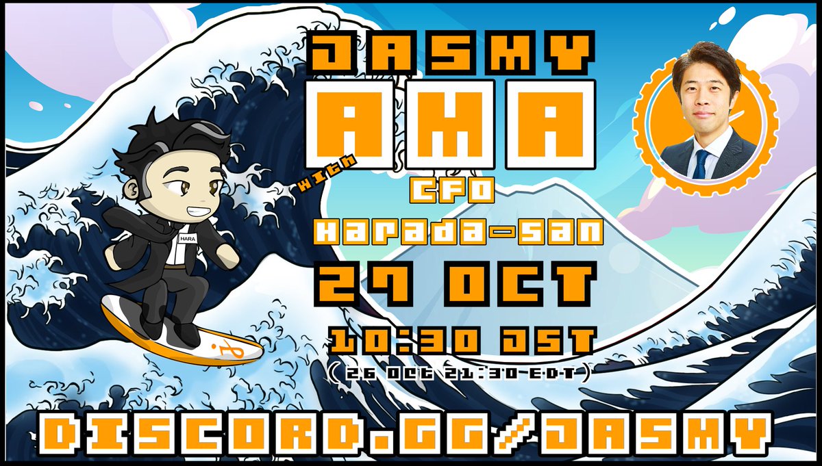 ๐ ๐ธ ๐ ๐ ๐ (@taikotweets) on Twitter photo #jasmy international fans and investors, please join our Discord for an AMA with Jasmy CFO <a href="/HARA_JasmyCFO/">HARA</a> on 27 Oct 10:30 JST (26 Oct 9:30pm ET)
๐ชDiscord.gg/jasmy
#jasmycoin #CryptoNews #Crypto <a href="/jasmyintl/">Jasmy International</a> <a href="/KIRFinance/">๐๐๐ ๐
๐</a> #jasmy international fans and investors, please join our Discord for an AMA with Jasmy CFO <a href="/HARA_JasmyCFO/">HARA</a> on 27 Oct 10:30 JST (26 Oct 9:30pm ET)
๐ชDiscord.gg/jasmy
#jasmycoin #CryptoNews #Crypto <a href="/jasmyintl/">Jasmy International</a> <a href="/KIRFinance/">๐๐๐ ๐
๐</a>