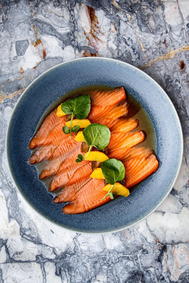 Cured Spring Salmon | eggplant age nasu, navel orange, watercress – soy citrus.​

#ElisaSteak