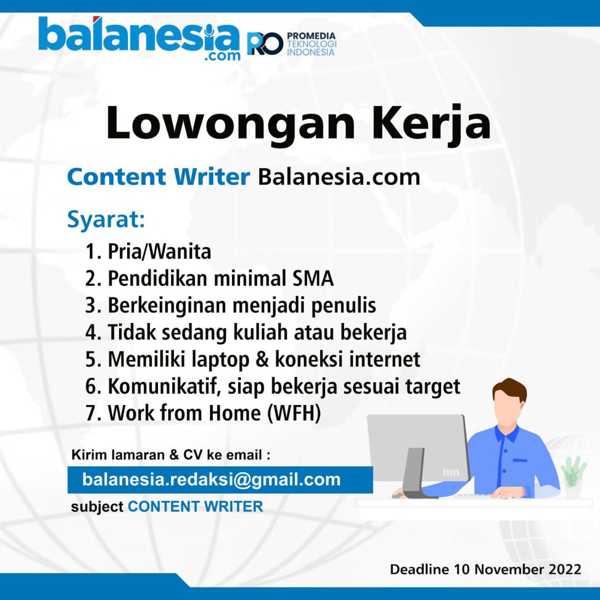 worksfess's tweet photo. nemu loker nih, yang minat di content writer bisa bget apply work! https://t.co/AJn6TFvknc