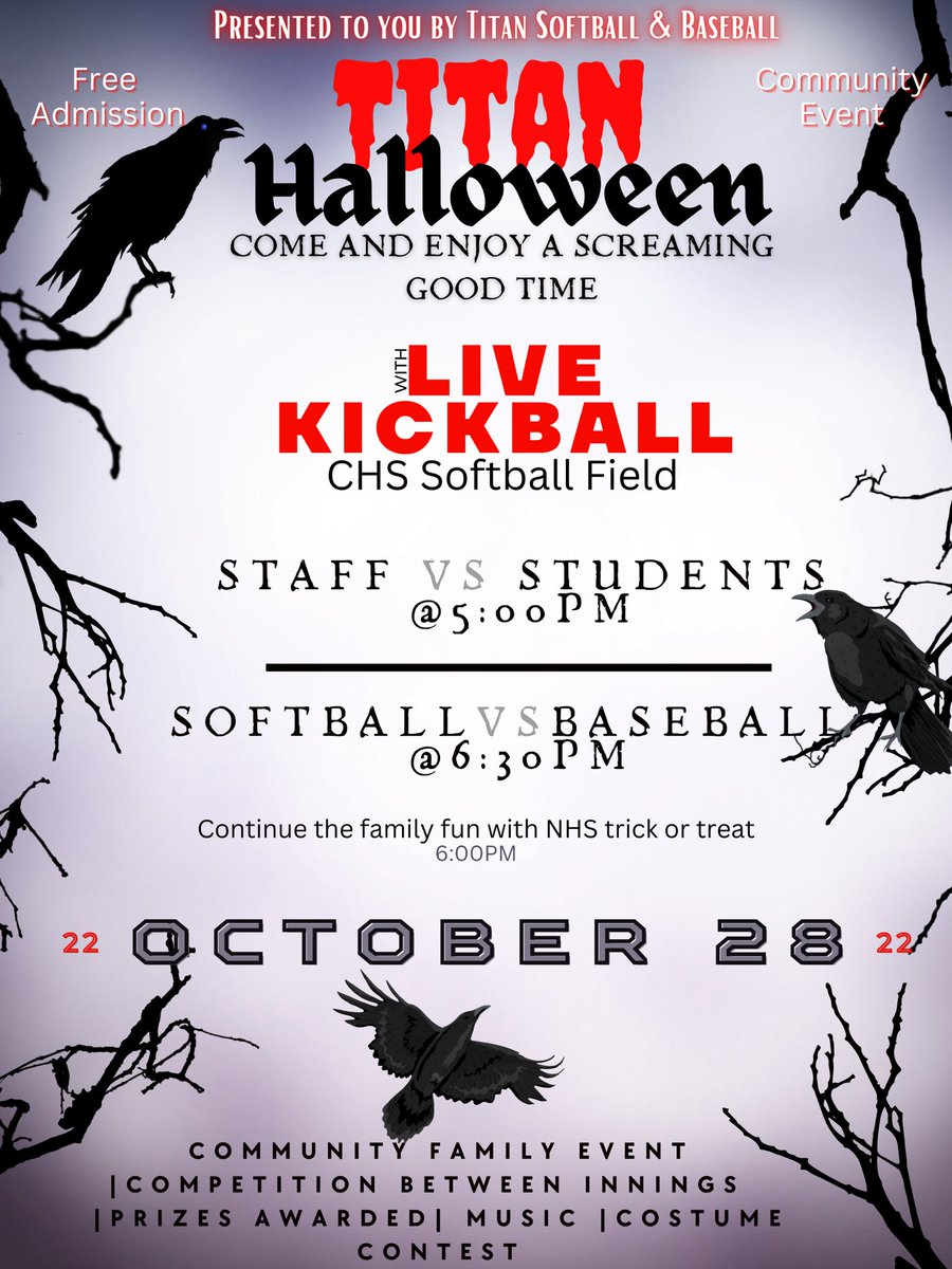 CHSTitanSball's tweet photo. ✏️🗓MARK YOUR CALENDARS 🗓✏️. You will not want to miss the Staff vs Student Kickball game this Friday after school!!! Bring ALL your friends!!! https://t.co/t6e0R6wY5P