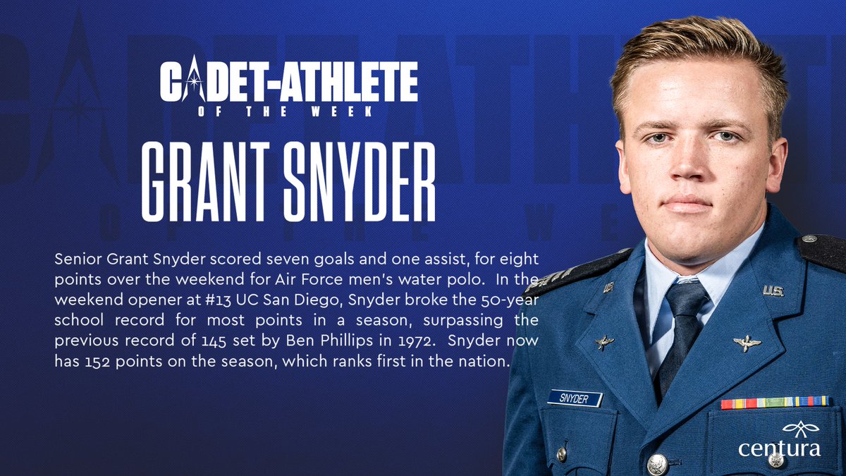 Congrats to @AF_WaterPolo’s Grant Snyder, who is the Cadet-Athlete of the Week!