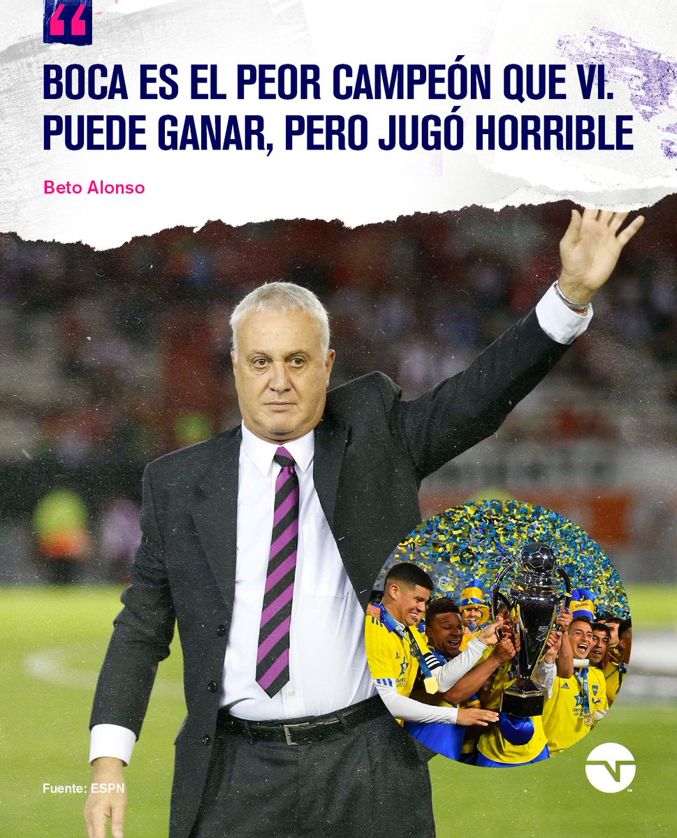 TNTSportsAR's tweet photo. "BOCA ES EL PEOR CAMPEÓN QUE VI" 👊

El Beto Alonso, durísimo con la actuación del equipo de Hugo Ibarra en la #LPFxTNTSports pese a haberse consagrado campeón 🏆 https://t.co/1I4zArNQmG