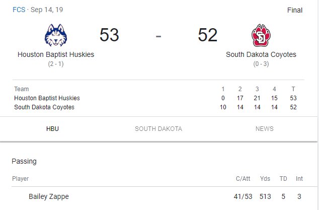 MadInvite's tweet image. Remember when Houston Baptist upset USD 3 years ago?   Check out who their QB was …